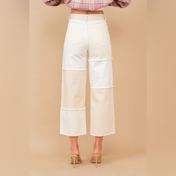 Wide Leg Color Block Patchwork Raw Edge Jeans - Picture 3 of 7